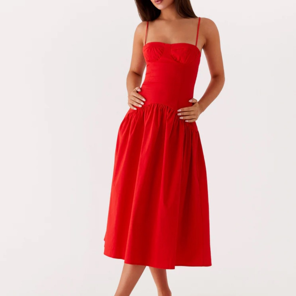 YVETTE CORSET MIDI DRESS - Red